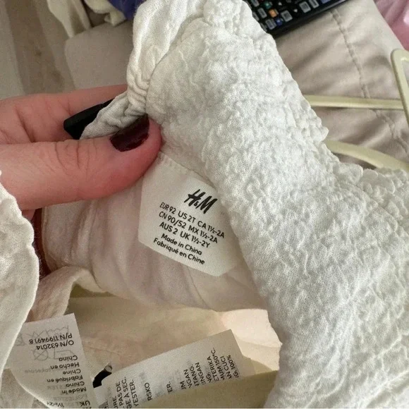 H&M kids dress textured peter pan collar toddler girl ruffle bows ivory formal - Picture 7 of 7